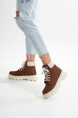 LMÇ-2045 Коричневая замша на шнуровке Толстая Подошва Женские Повседневные Сапоги