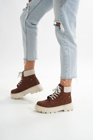 LMÇ-2045 Коричневая замша на шнуровке Толстая Подошва Женские Повседневные Сапоги