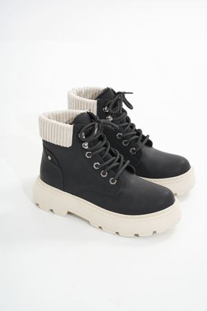 LMÇ-2045 Черно-бежевая подошва на шнуровке толстая подошва женские повседневные сапоги