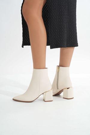 DNZ-409 Бежевая молния на каблуке женские повседневные сапоги