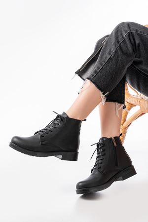 165-225 Черные женские ботинки на шнуровке на молнии