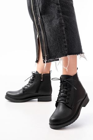 165-225 Черные женские ботинки на шнуровке на молнии