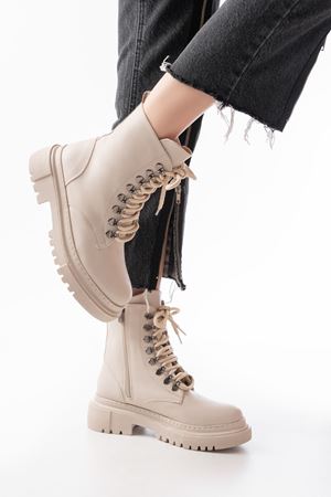 812-2121 Бежевые женские сапоги на шнуровке на молнии