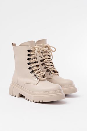 812-2121 Бежевые женские сапоги на шнуровке на молнии
