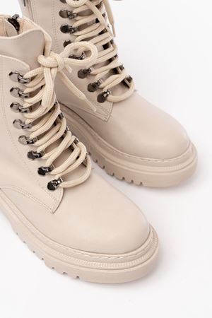 812-2121 Бежевые женские сапоги на шнуровке на молнии