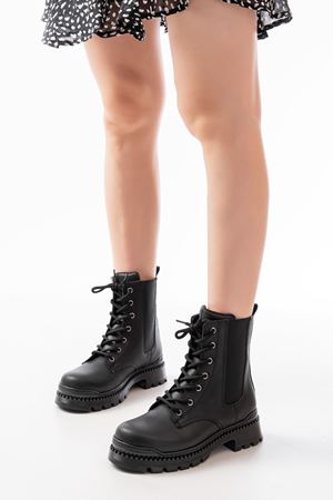 2051-298 Black Luna Плоский каблук на шнуровке Эластичные повседневные повседневные повседневные сапоги
