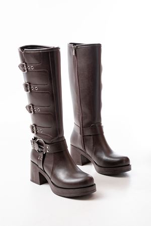 5109-3015 коричневые каблуки на молнии с пряжкой аксессуары повседневные женские сапоги