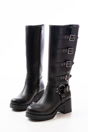 5109-3015 Black Heels Повседневные женские сапоги с пряжкой на молнии