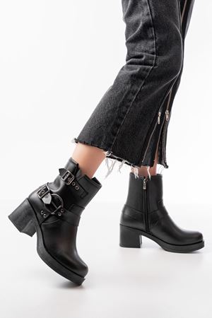 5109-3028 Повседневные женские сапоги на молнии на каблуке с черными пряжками