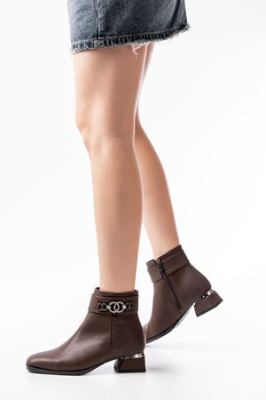 RM-502 Коричневая пряжка Аксессуары на каблуке на молнии Повседневные женские сапоги