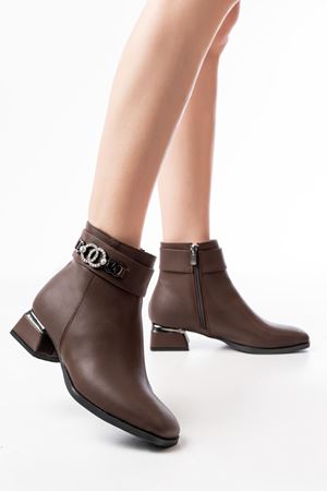 RM-502 Коричневая пряжка Аксессуары на каблуке на молнии Повседневные женские сапоги