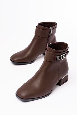 RM-502 Коричневая пряжка Аксессуары на каблуке на молнии Повседневные женские сапоги