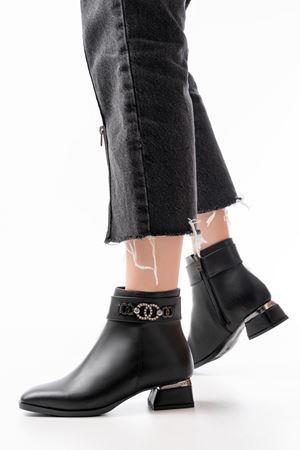 RM-502 Черные аксессуары с пряжкой на каблуке и молнией Повседневные женские сапоги
