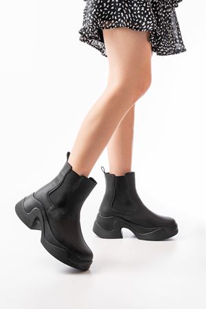 FZ-2400 Черные резиновые женские сапоги на высокой подошве