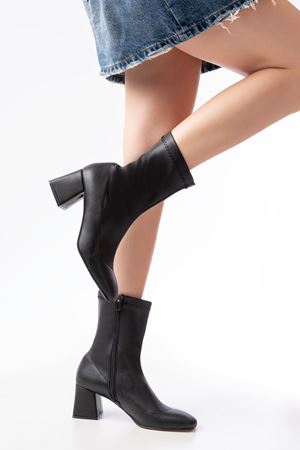 HC-2700 Черные повседневные женские сапоги на эластичном каблуке на молнии