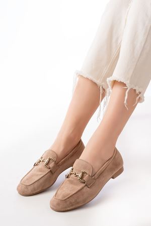 303 Taba Süet Toka Aksesuarlı Günlük Kadın Babet