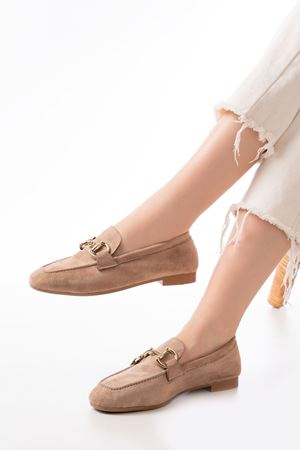 303 Taba Süet Toka Aksesuarlı Günlük Kadın Babet