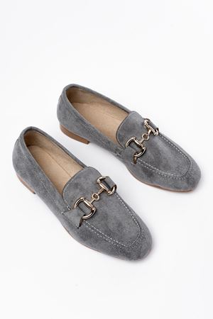 303 Gri Süet Toka Aksesuarlı Günlük Kadın Babet