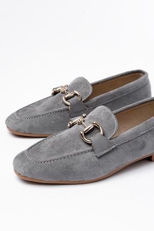 303 Gri Süet Toka Aksesuarlı Günlük Kadın Babet