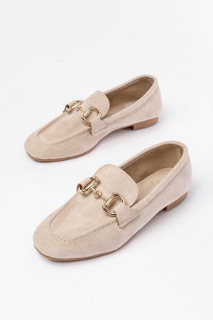 303 Bej Süet Toka Aksesuarlı Günlük Kadın Babet