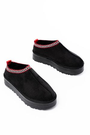 NDR-2888 Siyah Süet İçi Kürklü Kışlık Kapalı Burun Kadın Günlük Terlik 