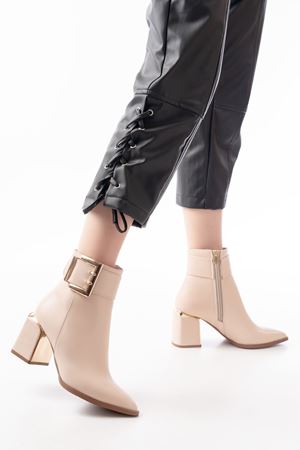 DNZ-400 Бежевая пряжка Аксессуары на каблуке на молнии Женские повседневные сапоги