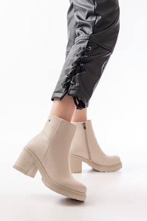 767-3020 Бежевая молния на толстом каблуке Повседневные женские сапоги