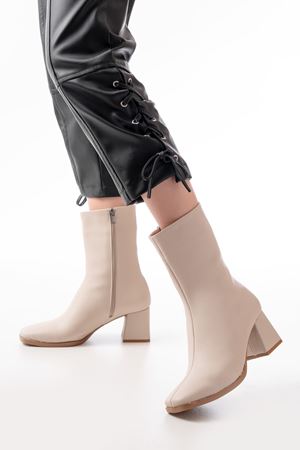 MSK-032 Бежевый каблук женские сапоги на молнии