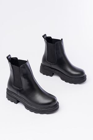 745-2137 Черные резиновые женские сапоги на толстой подошве