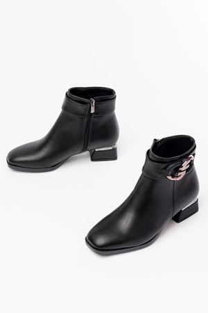 RM-504 Черные аксессуары с пряжкой на каблуке и молнией Повседневные женские сапоги