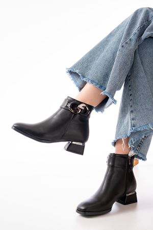 RM-504 Черные аксессуары с пряжкой на каблуке и молнией Повседневные женские сапоги