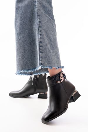 RM-504 Черные аксессуары с пряжкой на каблуке и молнией Повседневные женские сапоги