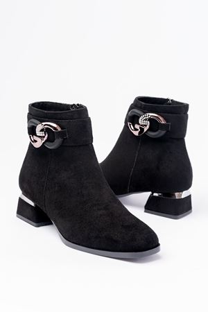 RM-504 Черные замшевые пряжки Аксессуары на каблуке на молнии Повседневные женские сапоги