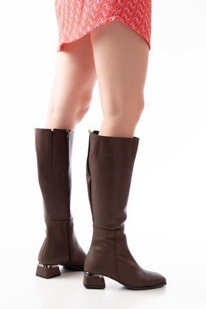 RM-505 Коричневые повседневные женские сапоги на каблуке на молнии