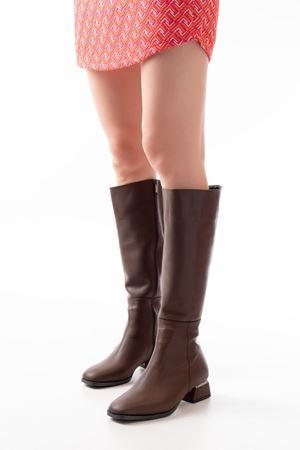 RM-505 Коричневые повседневные женские сапоги на каблуке на молнии