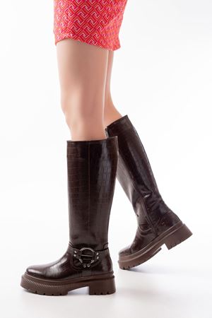 236-3021 Коричневый крокодиловый молния Повседневные женские сапоги