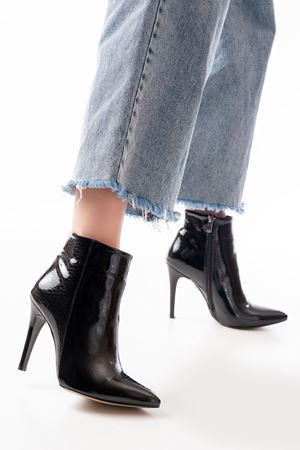 VRT-4802 Черные Крокодо Высокие Туфли на Шпильке Женские Сапоги на Молнии