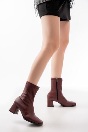 MSK-033 Бордовые женские сапоги на каблуке на молнии