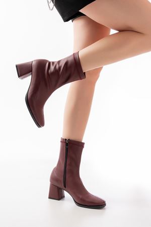 MSK-033 Бордовые женские сапоги на каблуке на молнии