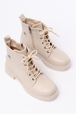 02-2003 Бежевые женские сапоги на шнуровке на молнии