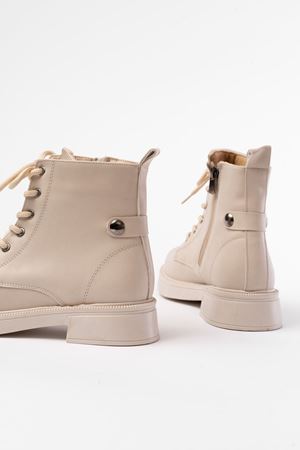 02-2003 Бежевые женские сапоги на шнуровке на молнии