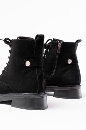 02-2003 Черные замшевые женские сапоги на шнуровке на молнии