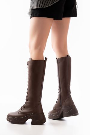 FZ-2450 Коричневые повседневные женские ботинки на высокой подошве на шнуровке на молнии