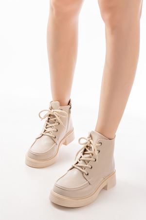 02-2001 Бежевые женские сапоги на шнуровке на молнии