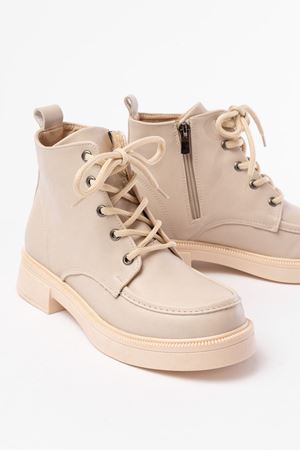 02-2001 Бежевые женские сапоги на шнуровке на молнии