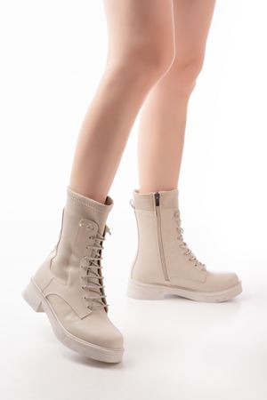 02-2006 Бежевые женские сапоги на шнуровке на молнии