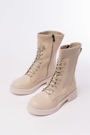 02-2006 Бежевые женские сапоги на шнуровке на молнии