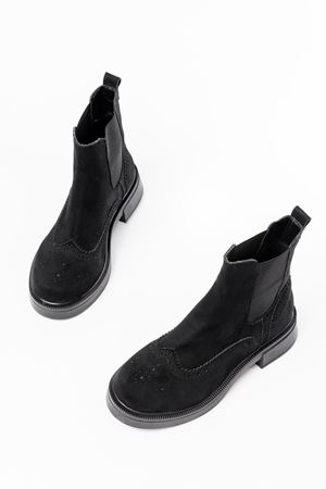 02-2002 Черные замшевые эластичные женские сапоги