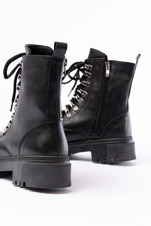 812-2121 Черные женские ботинки на шнуровке и молнии