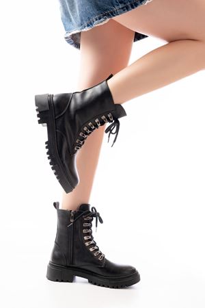 812-2121 Черные женские ботинки на шнуровке и молнии